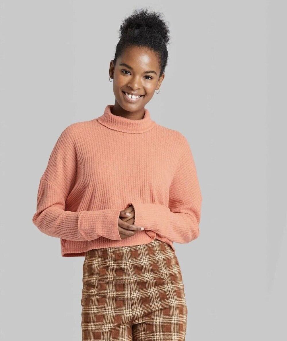 Wild Fable Long Sleeve Turtleneck Cozy Boxy Cropped T-Shirt Women’s Large NWT
